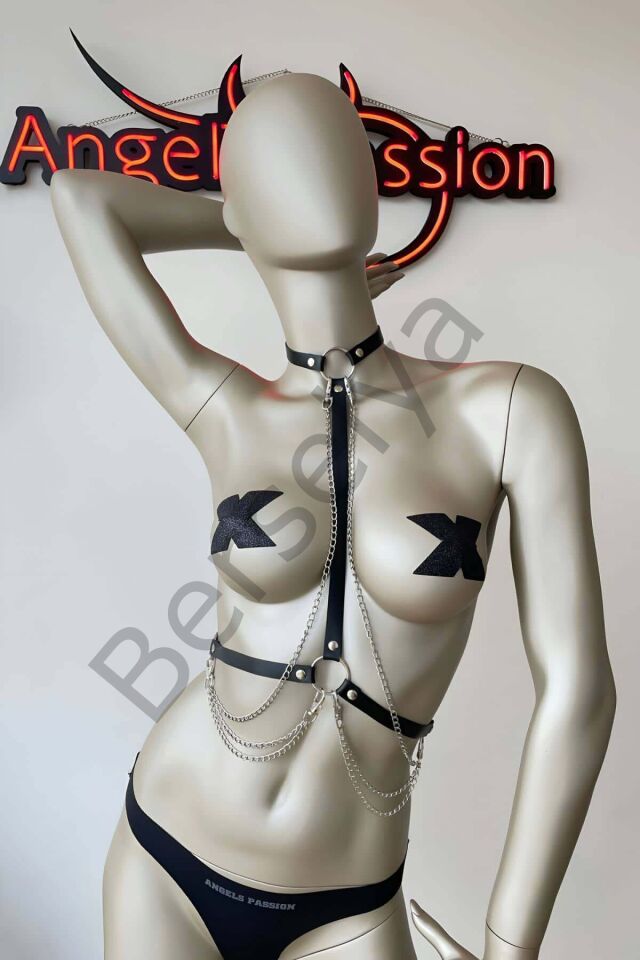 Deri Boyun Ve Bel Harness Zincir Detaylı - Brf5