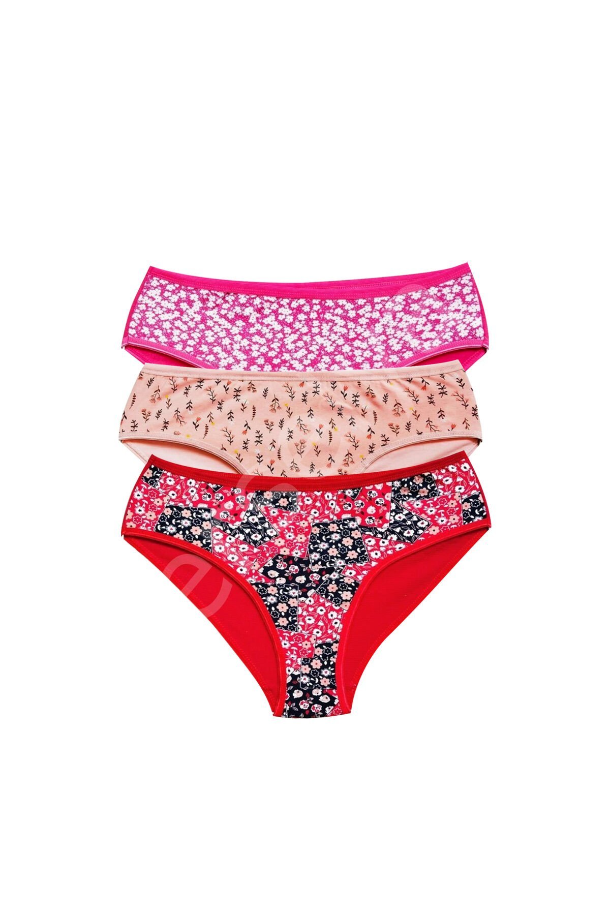 Pamuklu Geniş Kenarlı Likralı Desenli Bato Kadın Külot 3'lü Paket Set3