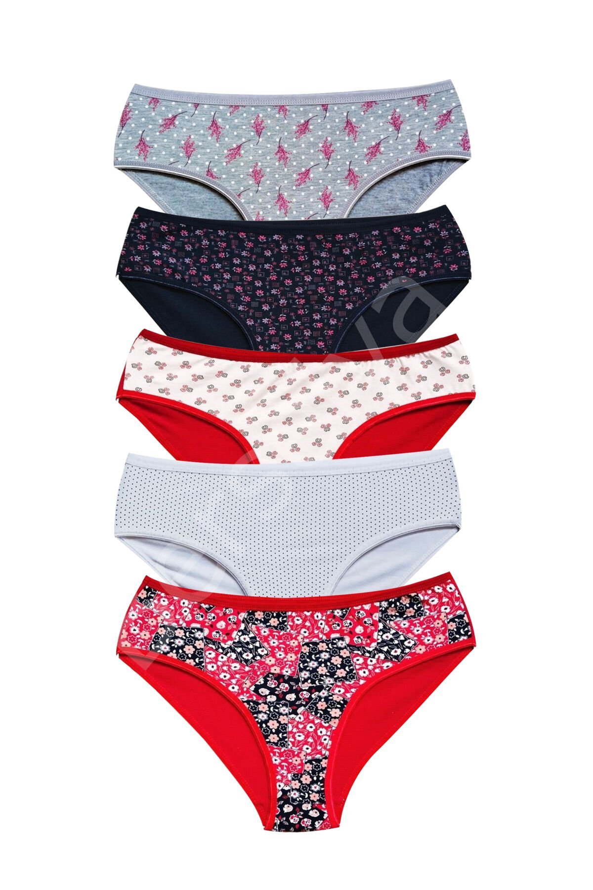 Pamuklu Geniş Kenarlı Likralı Desenli Bato Kadın Külot 5'li Paket Set 1