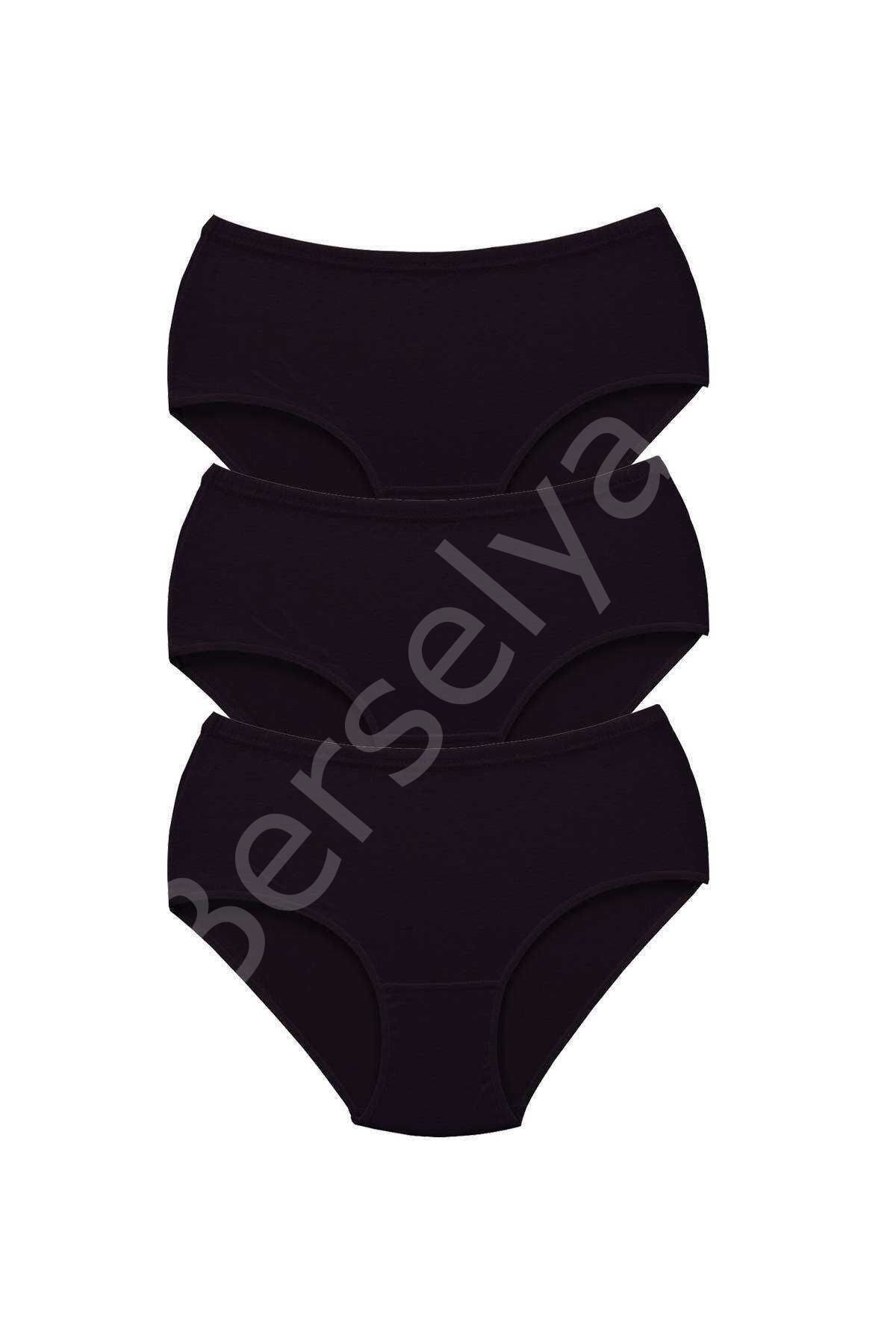 3 Adet Tutku Kadın Yüksek Bel Bato Kalın Lastik Külot Siyah