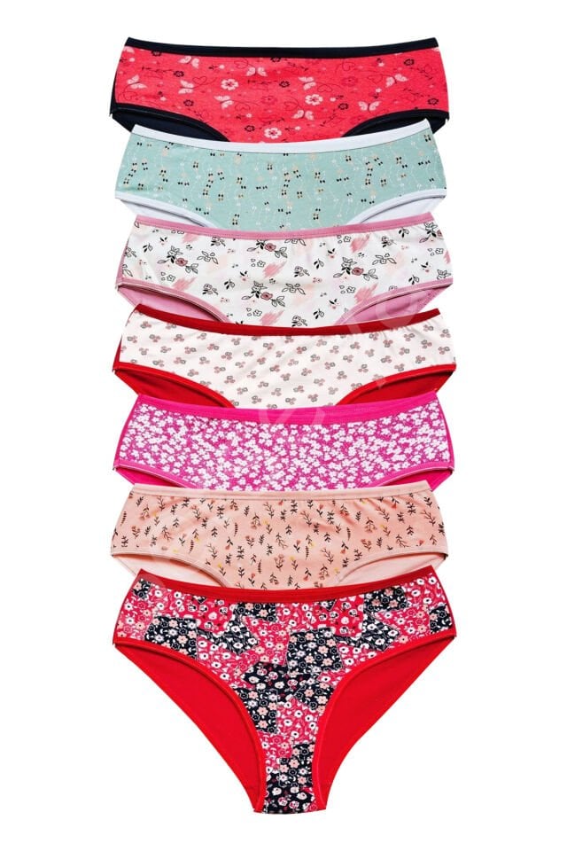 Pamuklu Geniş Kenarlı Likralı Desenli Bato Kadın Külot 7'li Paket