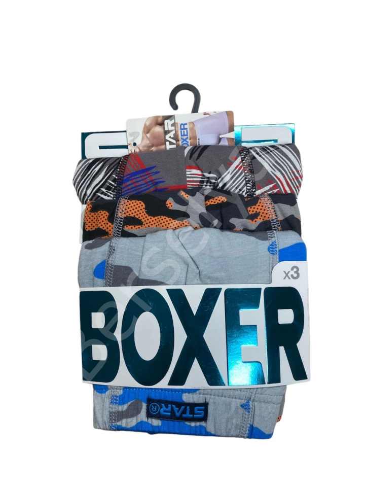 Star 106 Desenli Pamuklu Kemer Likralı 3'lü Boxer