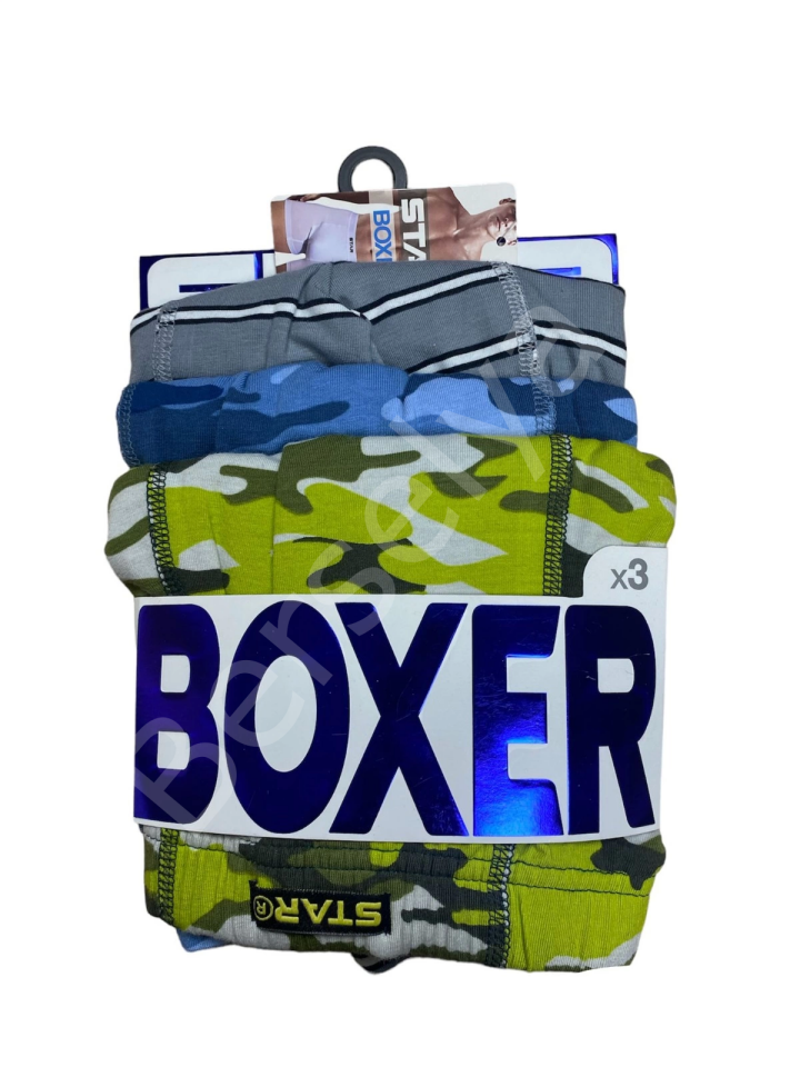 Star 106 Desenli Pamuklu Kemer Likralı 3'lü Boxer