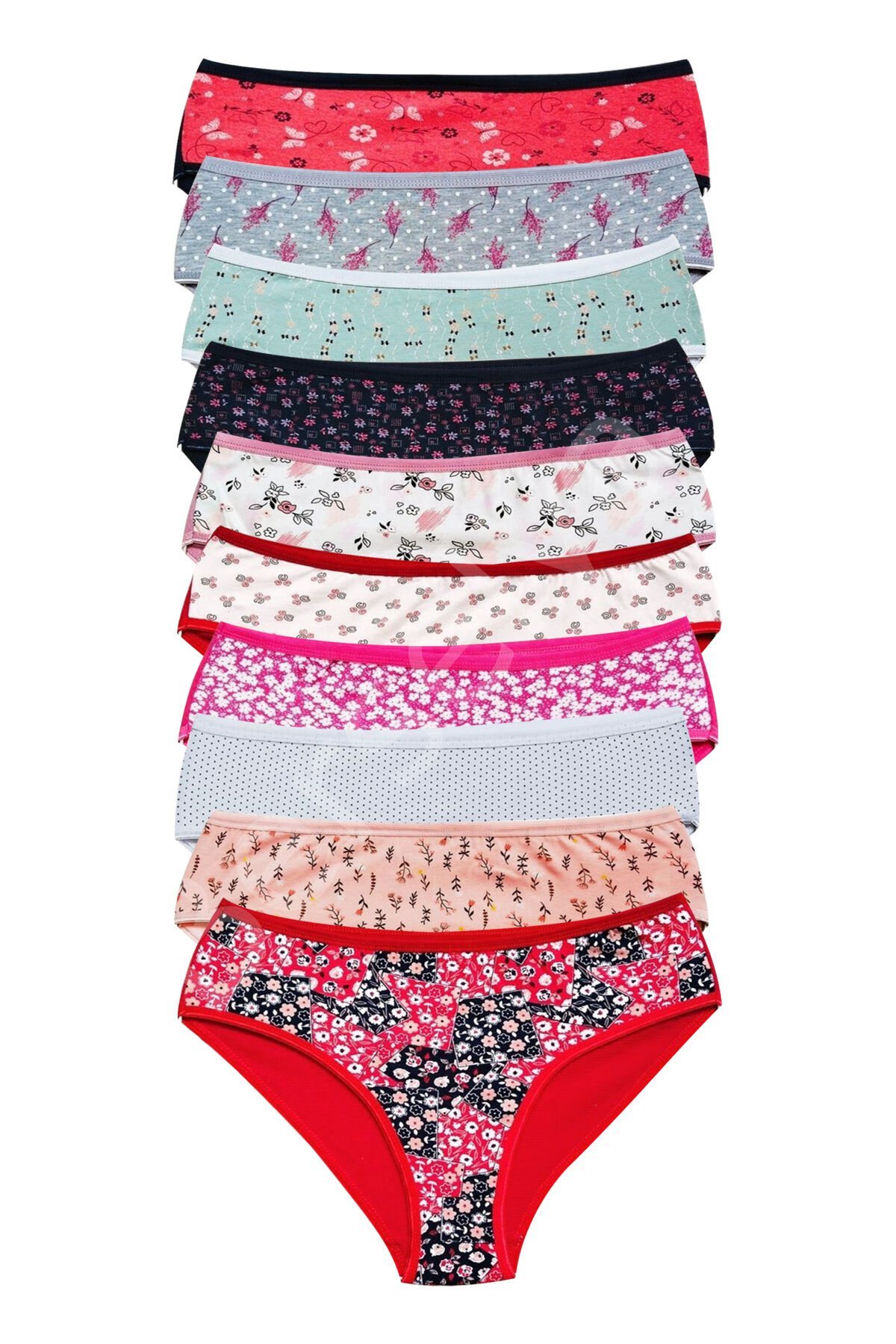 Pamuklu Geniş Kenarlı Likralı Desenli Bato Kadın Külot 10'lu paket