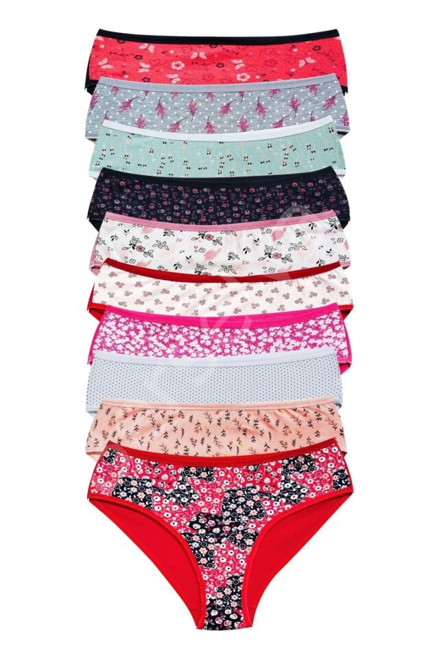 Pamuklu Geniş Kenarlı Likralı Desenli Bato Kadın Külot 10'lu paket