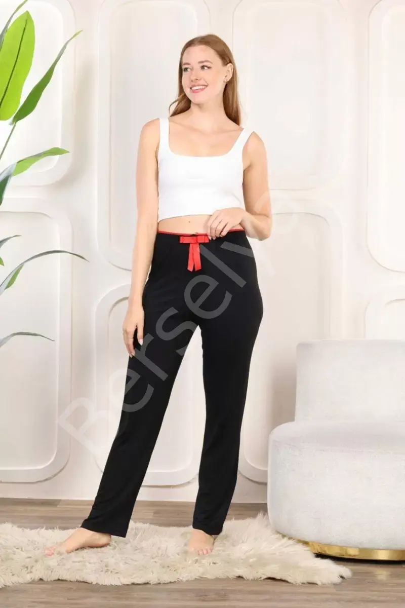Beli Fiyonklu Rahat Kesim Pamuklu Tek Alt Pijama Kadın Byati001