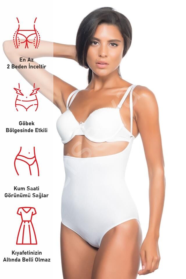 Beyaz Emay 2073 İnce Göğüsü Açık Desenli Body Korse
