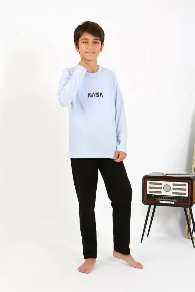 Erkek Çocuk Uzun Kol Penye Pijama Takım Buzmavisi