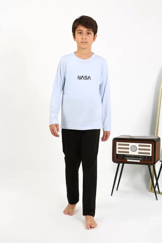 Erkek Çocuk Uzun Kol Penye Pijama Takım Buzmavisi