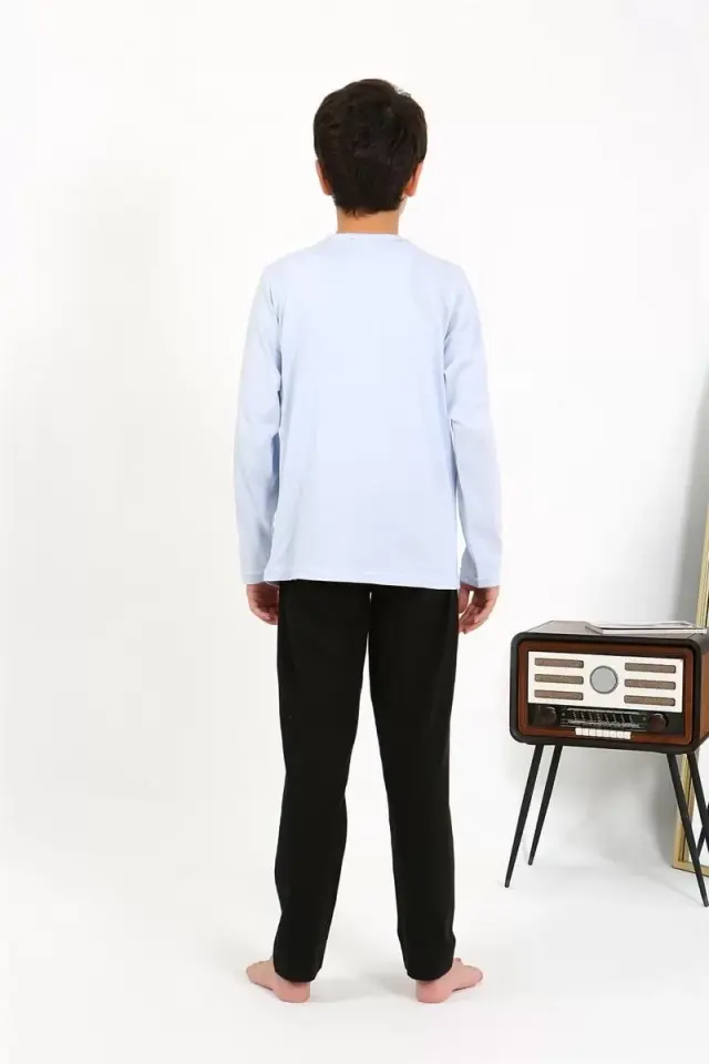 Erkek Çocuk Uzun Kol Penye Pijama Takım Buzmavisi