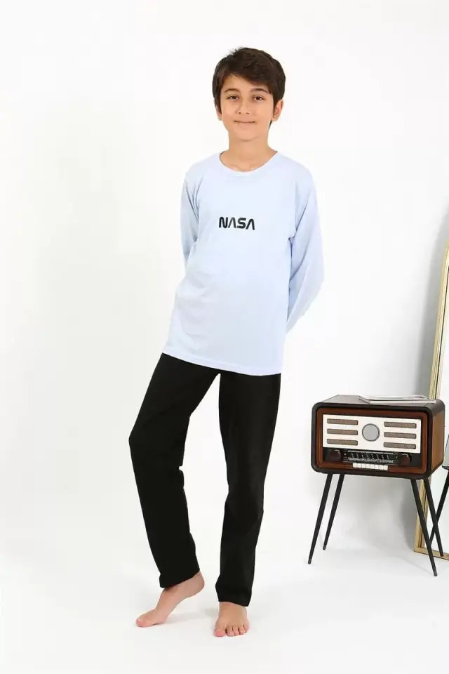 Erkek Çocuk Uzun Kol Penye Pijama Takım Buzmavisi