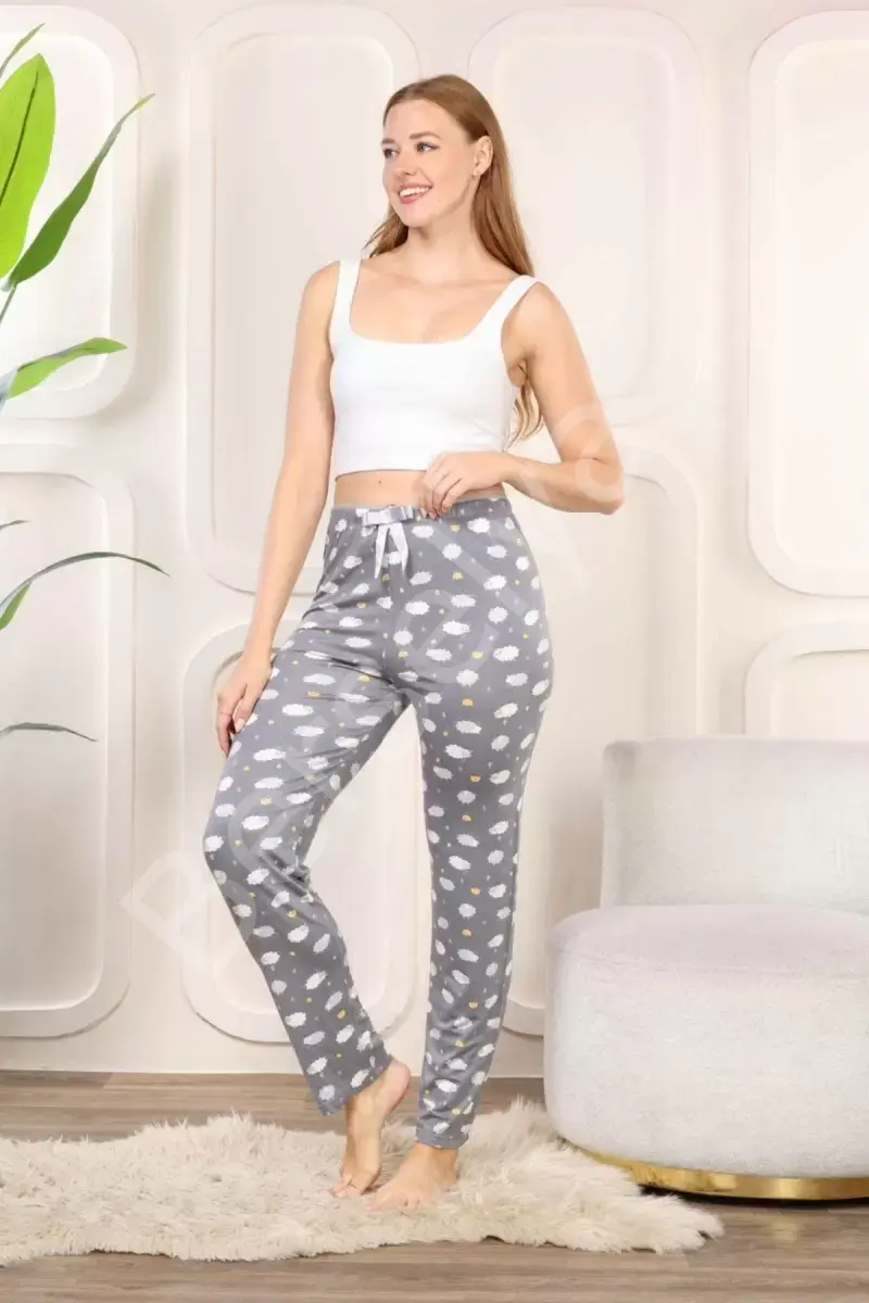 Beli Fiyonklu Rahat Kesim Pamuklu Tek Alt Pijama Kadın Byati002