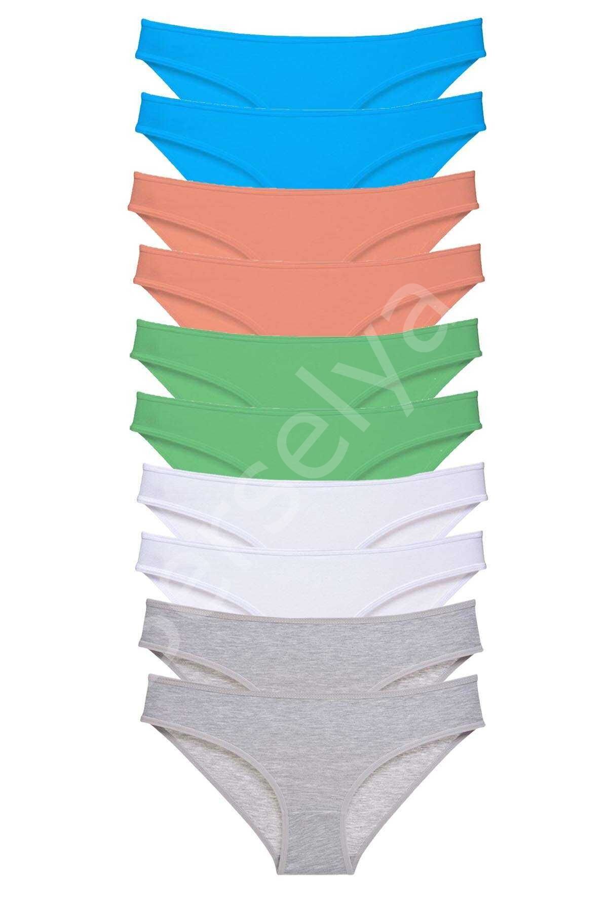 10 adet Süper Eko Set Likralı Kadın Slip Gri Beyaz Pudra Yeşil Mavi S
