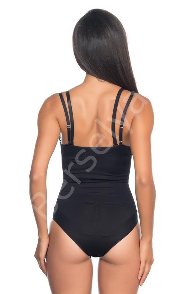 Siyah Emay 2073 İnce Göğüsü Açık Desenli Body Korse