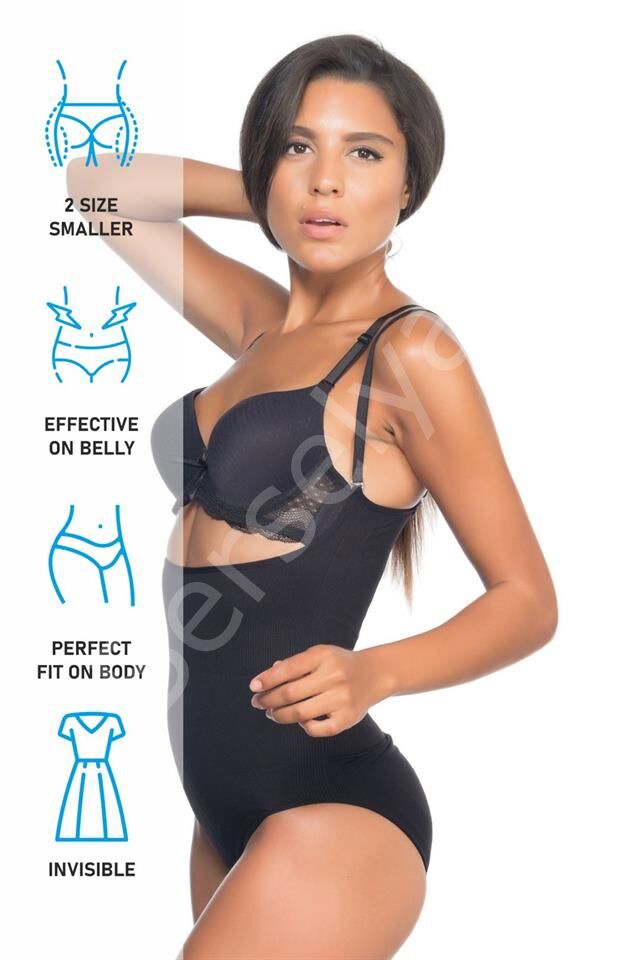 Siyah Emay 2073 İnce Göğüsü Açık Desenli Body Korse
