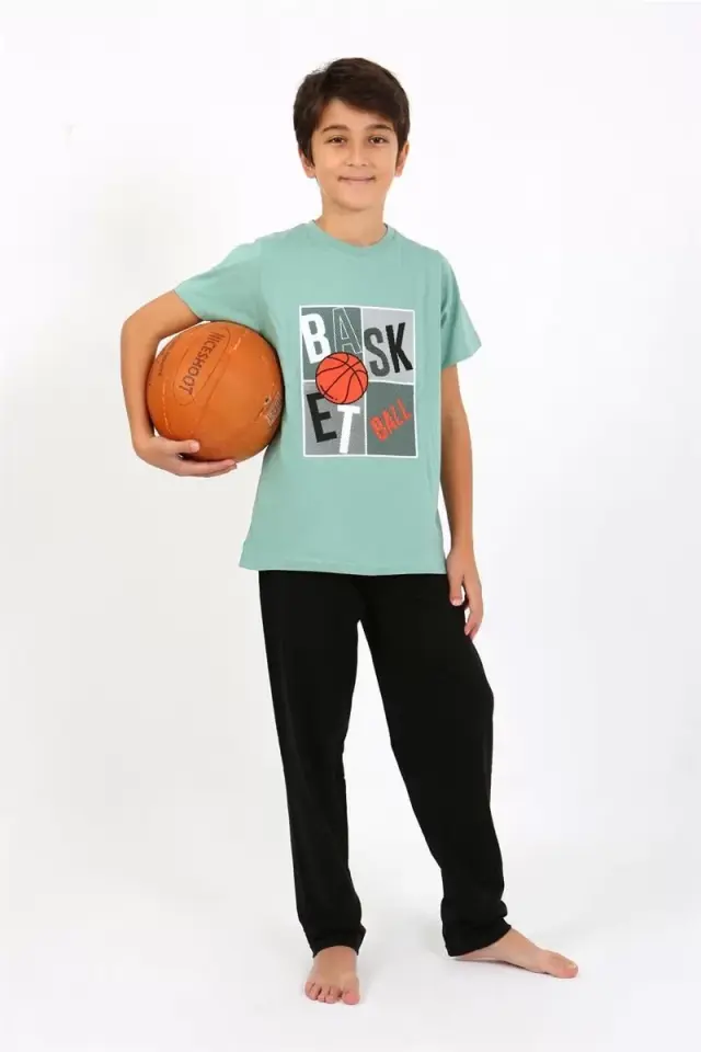 Erkek Çocuk Kısa Kol Penye Pijama Takım Suyeşili