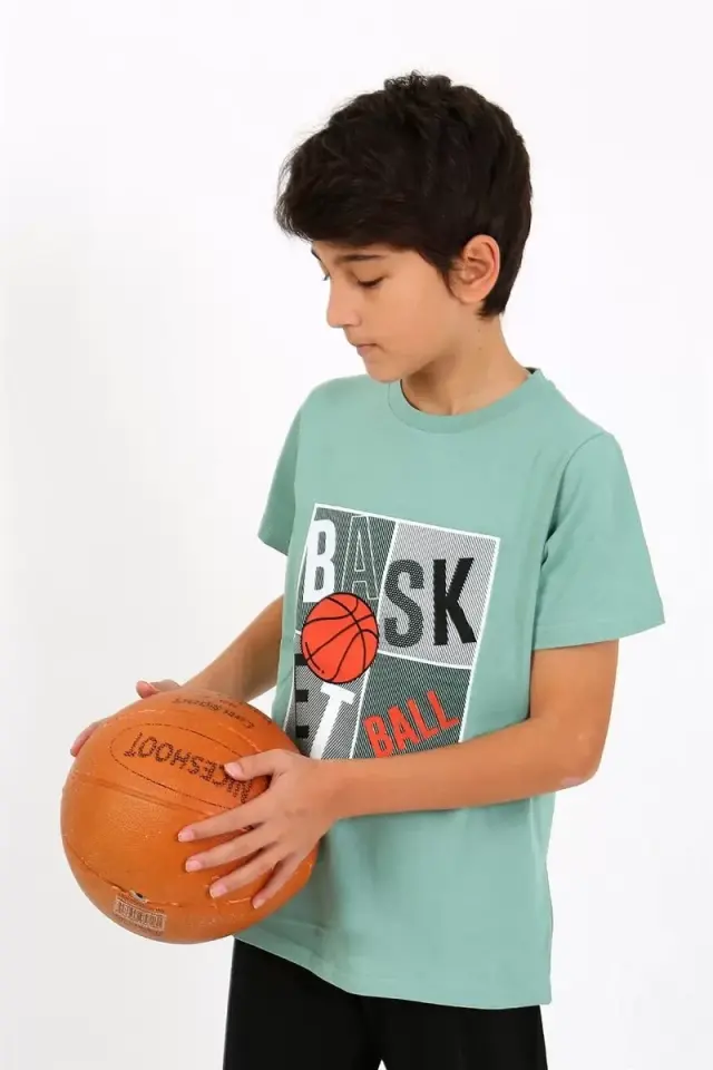 Erkek Çocuk Kısa Kol Penye Pijama Takım Suyeşili