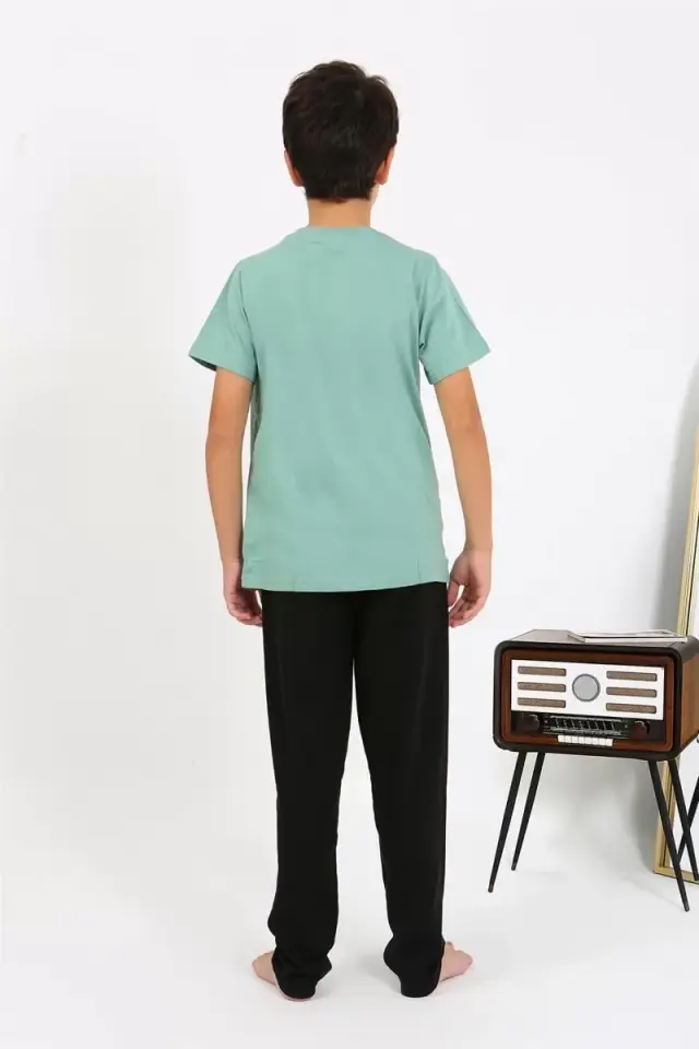 Erkek Çocuk Kısa Kol Penye Pijama Takım Suyeşili