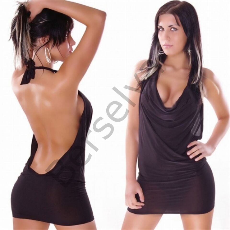 B101080 Sırt Dekolteli Dökümlü Mini Elbise