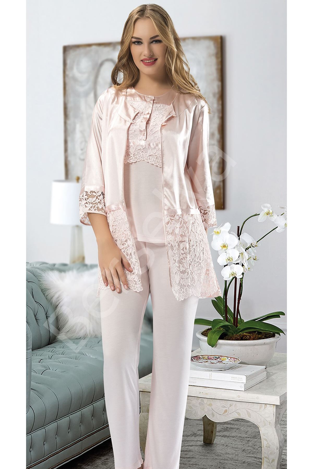 Pudra Penye Pijama Takımı - 1417