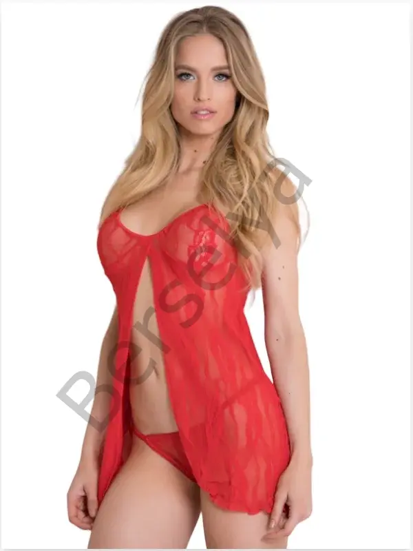 Fantezi Önü Açık Kırmızı Dantel Gecelik İç Giyim