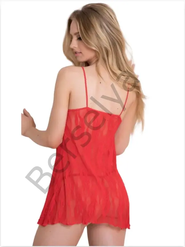 Fantezi Önü Açık Kırmızı Dantel Gecelik İç Giyim