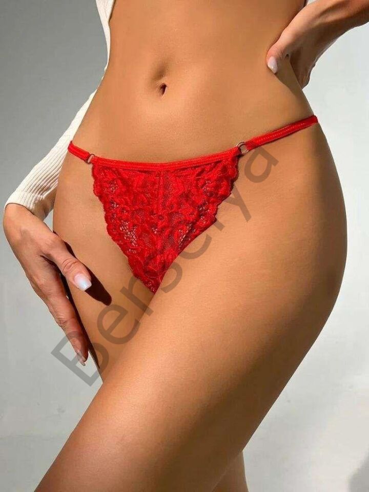 Zincir Kelebek Detaylı Fantezi Kırmızı String Tanga