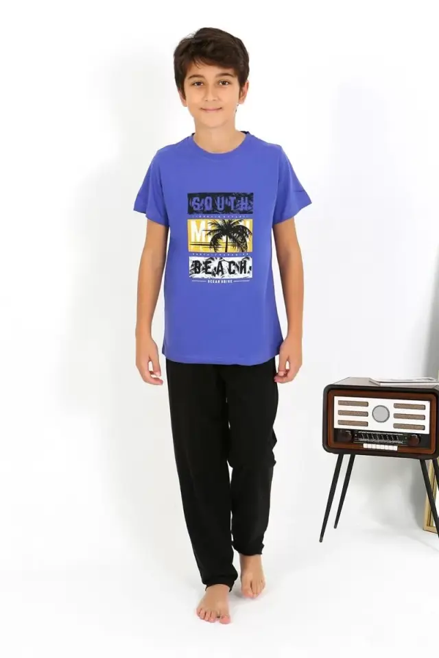 Erkek Çocuk Kısa Kol Penye Pijama Takım Saks