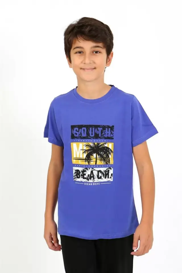 Erkek Çocuk Kısa Kol Penye Pijama Takım Saks
