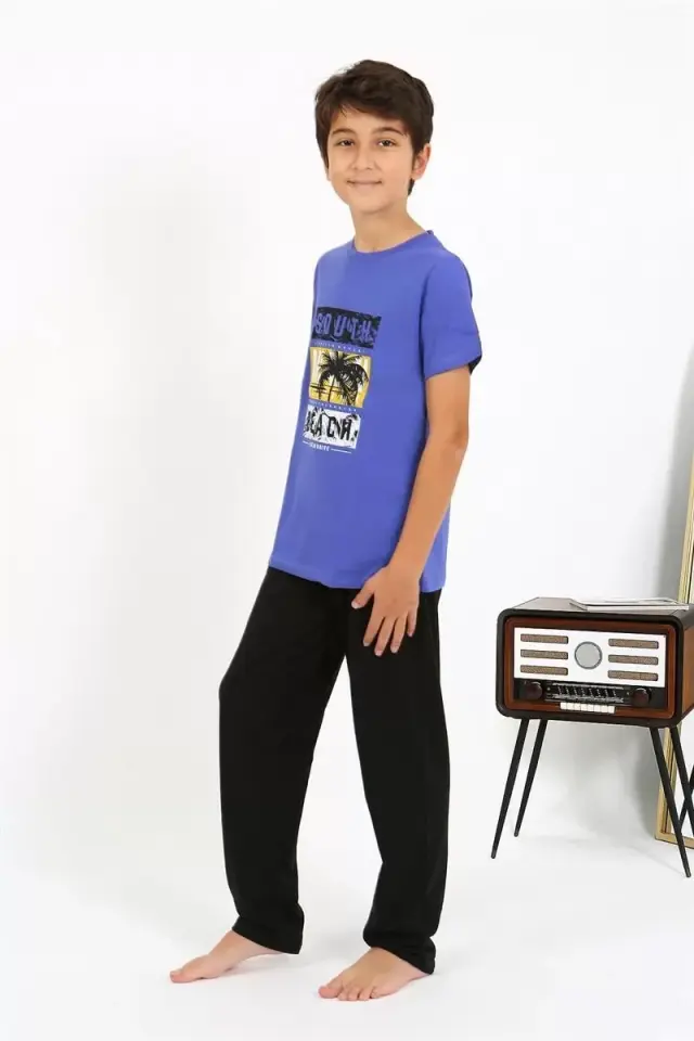 Erkek Çocuk Kısa Kol Penye Pijama Takım Saks
