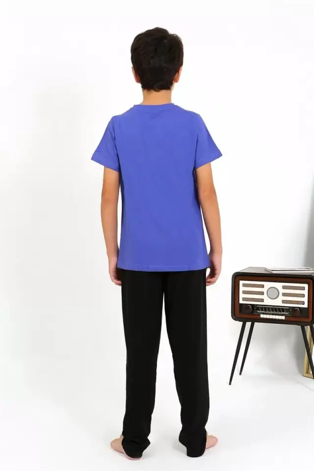 Erkek Çocuk Kısa Kol Penye Pijama Takım Saks