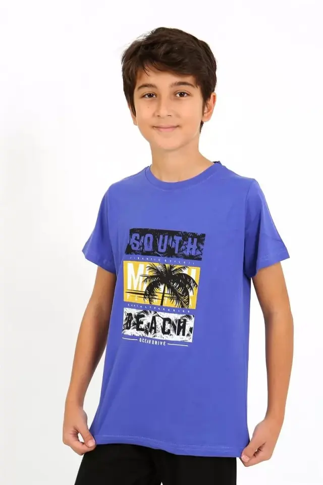 Erkek Çocuk Kısa Kol Penye Pijama Takım Saks