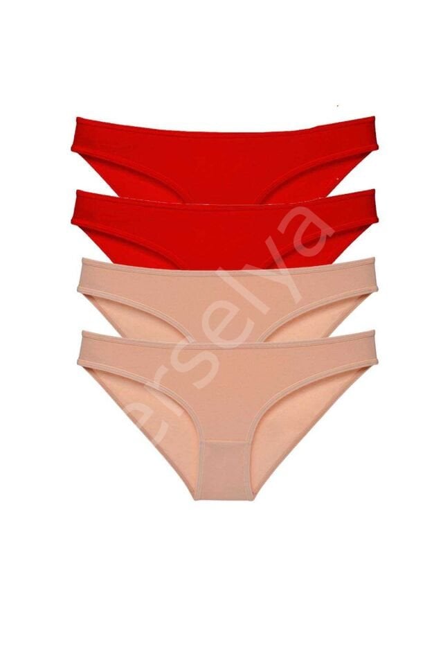 4 adet Eko Set Likralı Kadın Slip Külot Kırmızı Ten