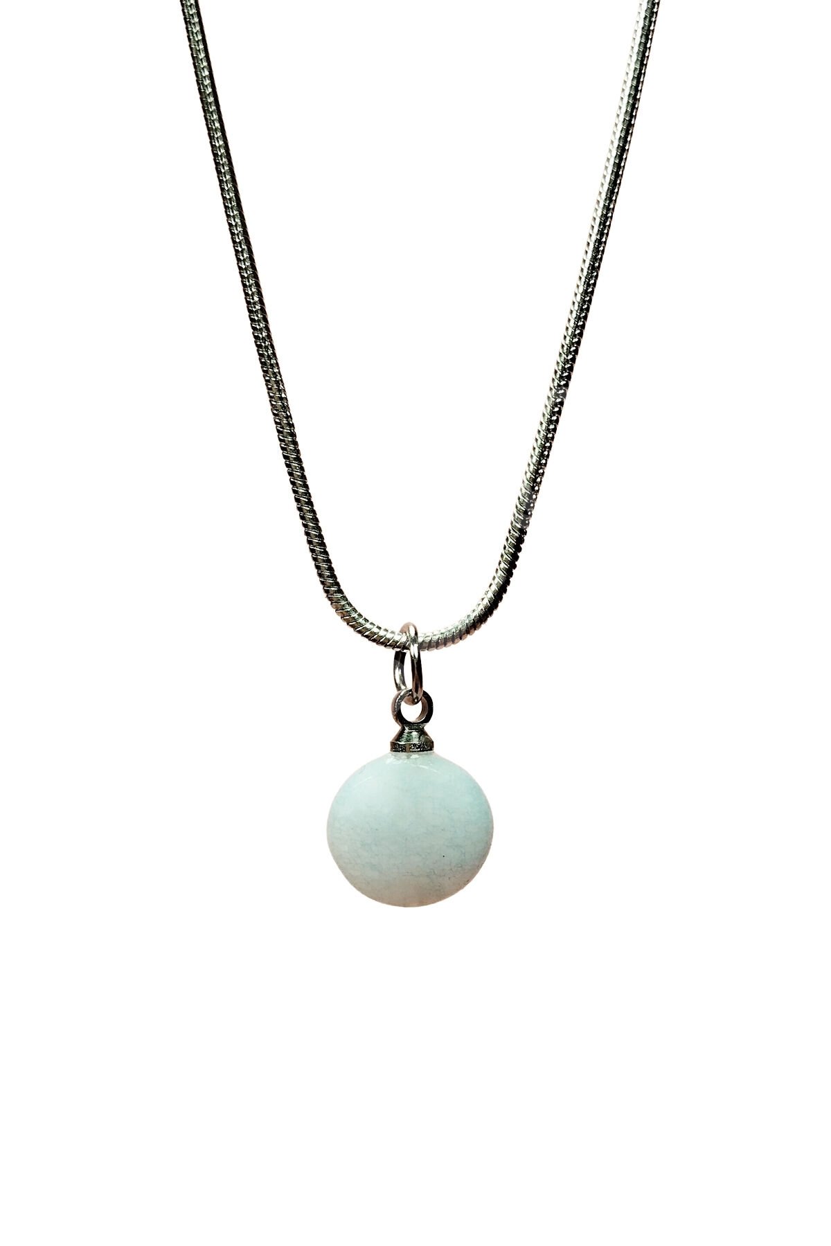Kalsedon Doğal Taşı Zincirli El Yapımı Kolye Uç: 1,5 cm Zincir: 20 cm Kutulu