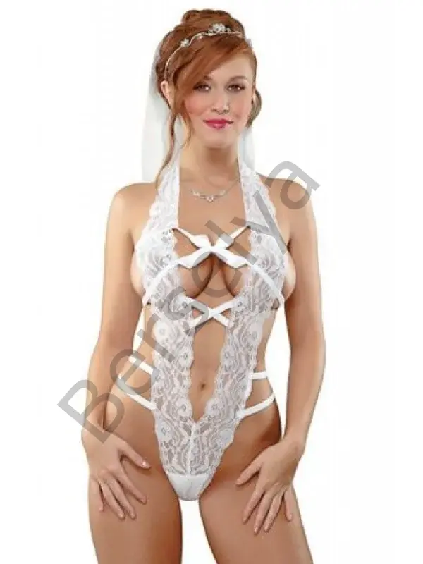 Beyaz Dantelli Fantezi Duvaklı Seksi Gelin Kostümü