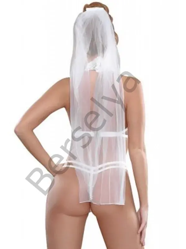 Beyaz Dantelli Fantezi Duvaklı Seksi Gelin Kostümü