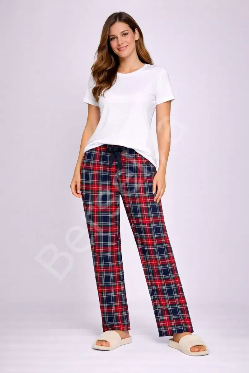 Beli Fiyonklu Rahat Kesim Pamuklu Tek Alt Pijama Kadın Byati007