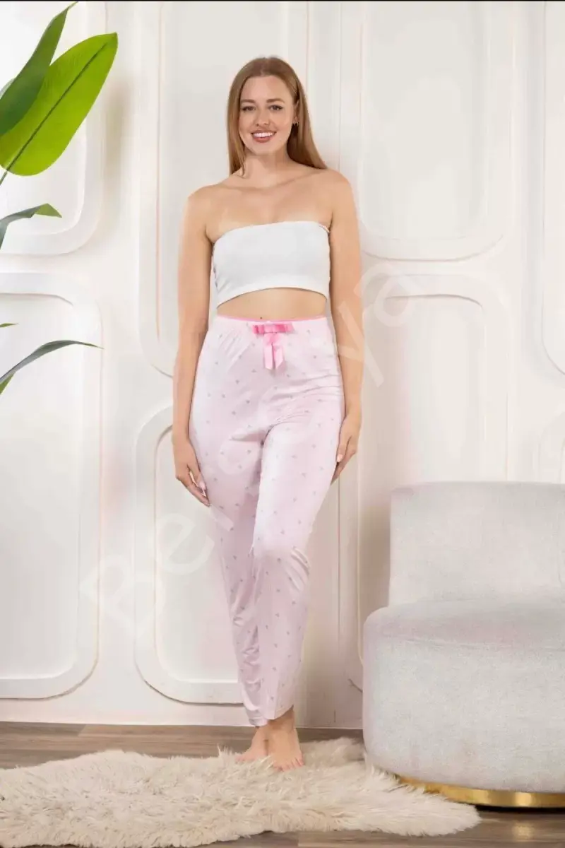 Beli Fiyonklu Rahat Kesim Pamuklu Tek Alt Pijama Kadın Byati008