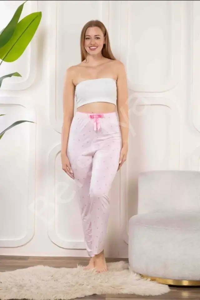 Beli Fiyonklu Rahat Kesim Pamuklu Tek Alt Pijama Kadın Byati008