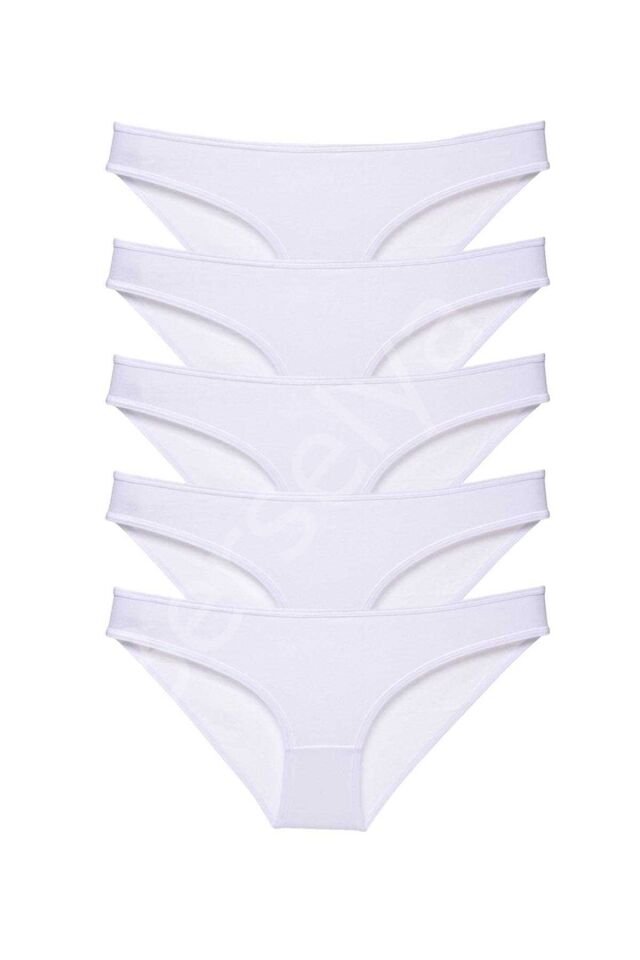 5 adet Süper Eko Set Likralı Kadın Slip Külot Beyaz
