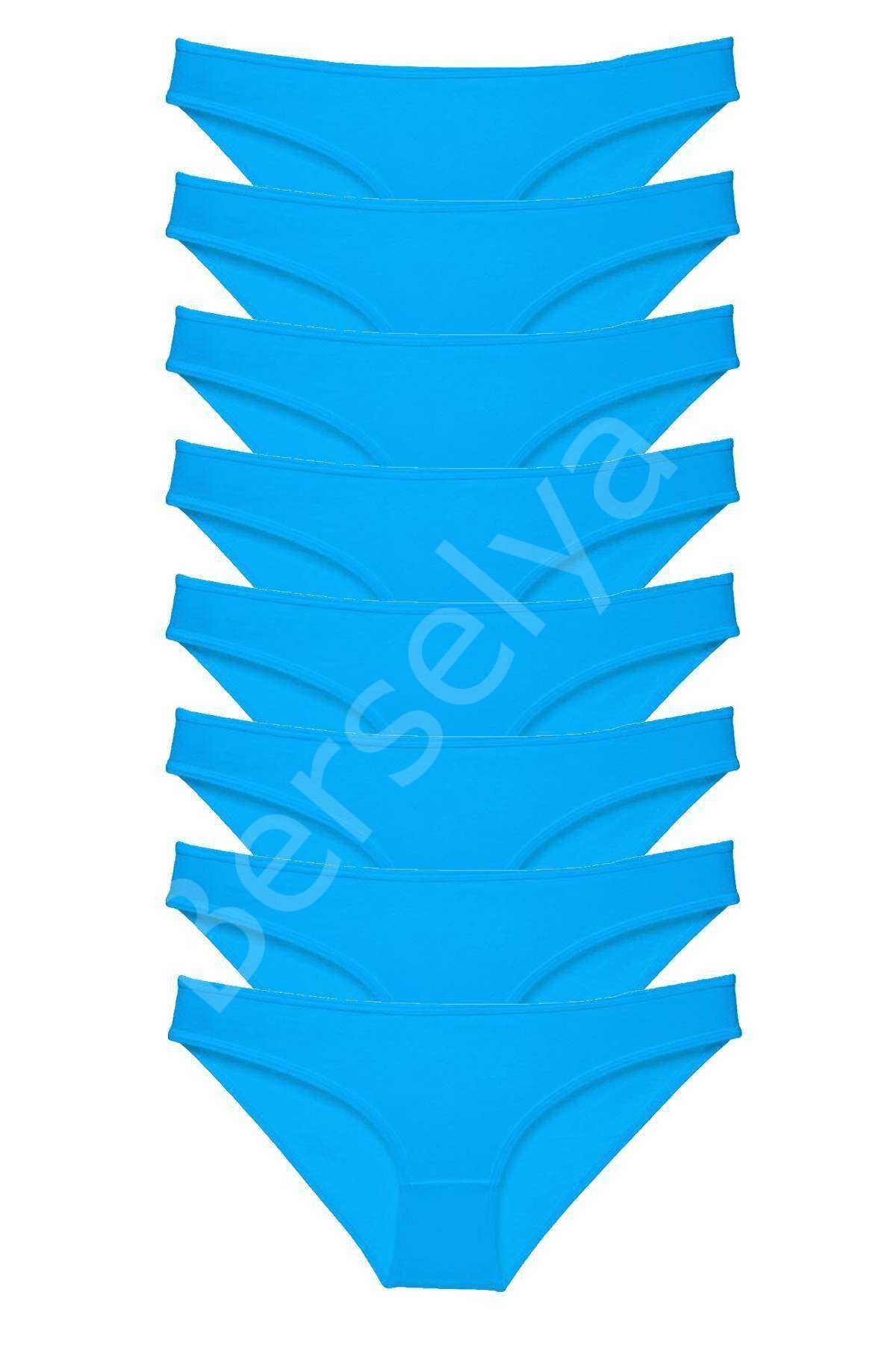 8 adet Süper Eko Set Likralı Kadın Slip Külot Mavi L