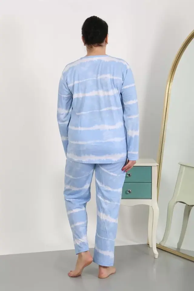 Kadın Büyük Beden Uzun Kol Penye Pijama Takımı Mavi