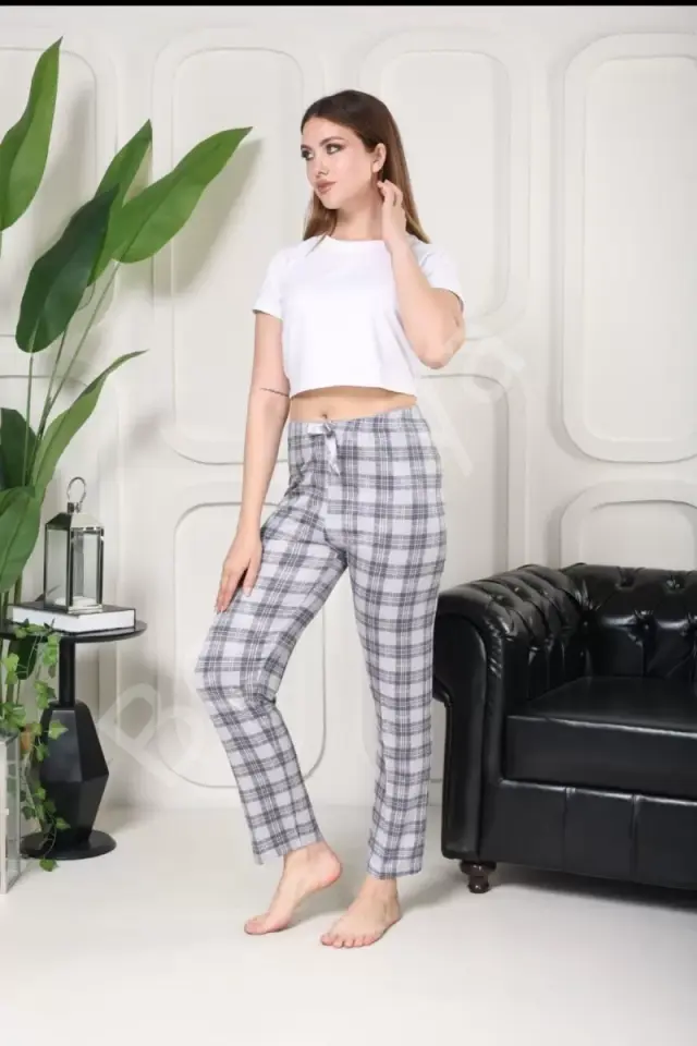 Beli Fiyonklu Rahat Kesim Pamuklu Tek Alt Pijama Kadın Byati009