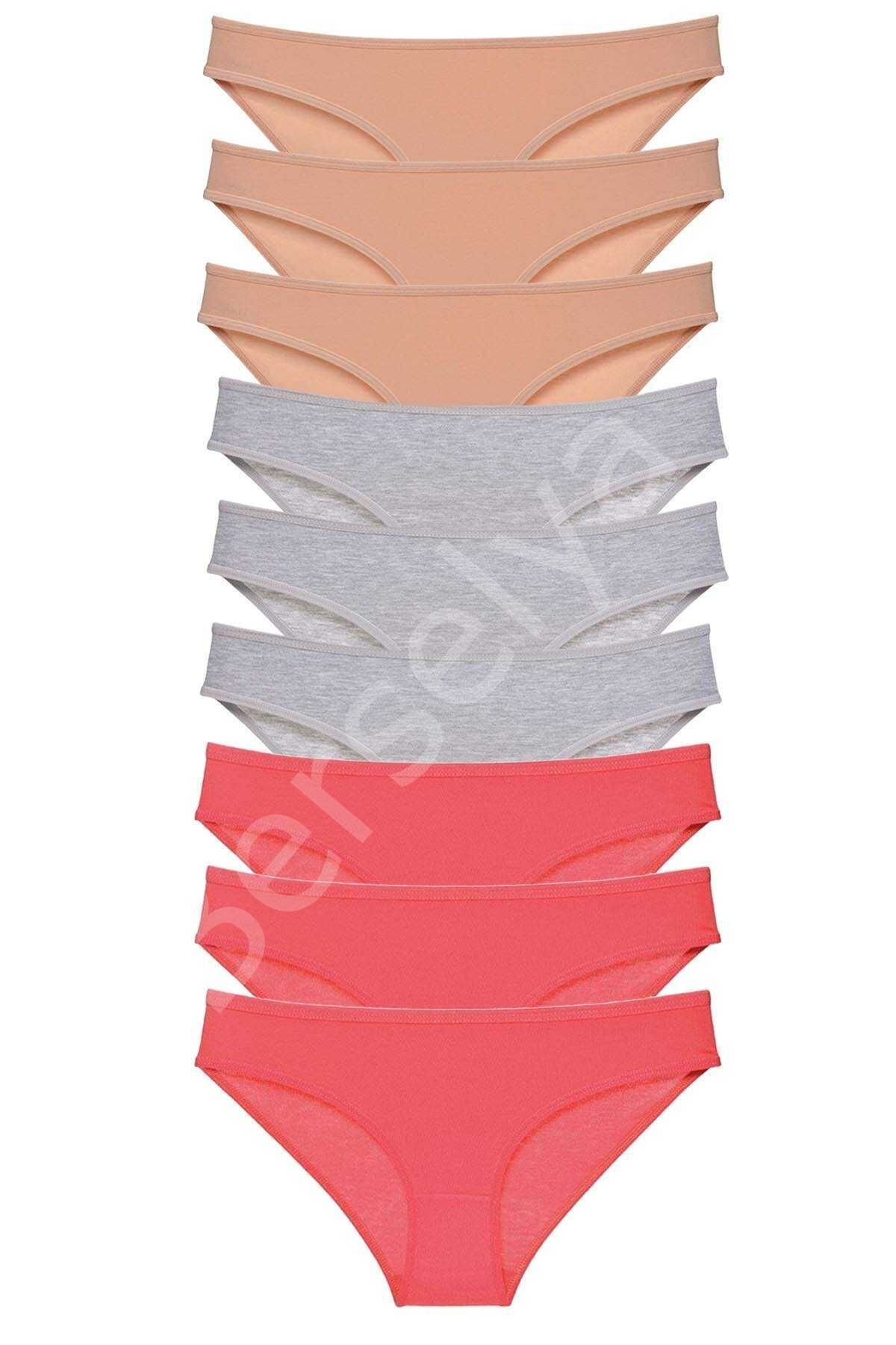 9 adet Süper Eko Set Likralı Kadın Slip Külot Ten Gri Fuşya L