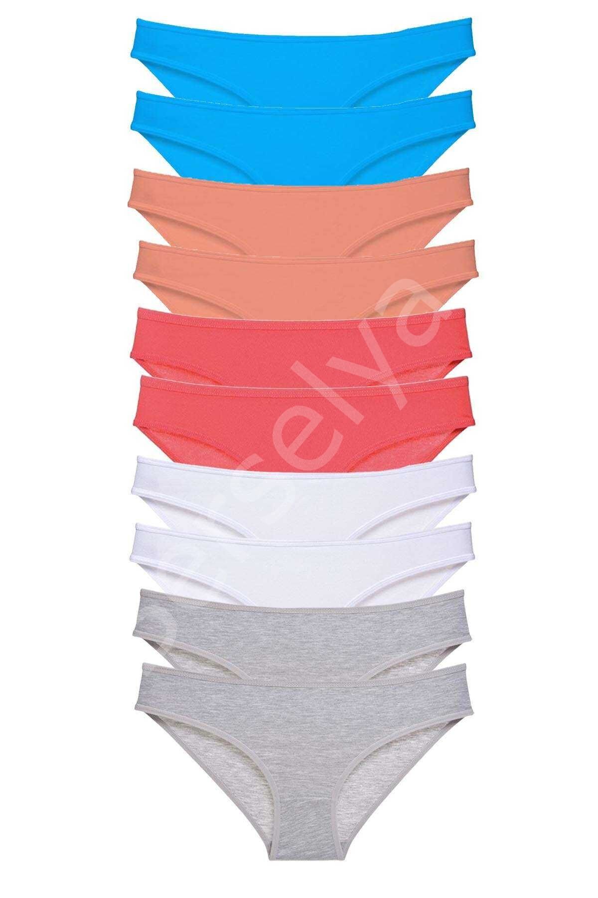 10 adet Süper Eko Set Likralı Kadın Slip Gri Beyaz Pudra Fuşya Mavi XL