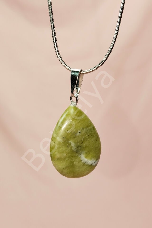 Akuamarin Doğal Taşı Zincirli El Yapımı Kolye Uç: 3 cm Zincir: 20 cm Kutulu