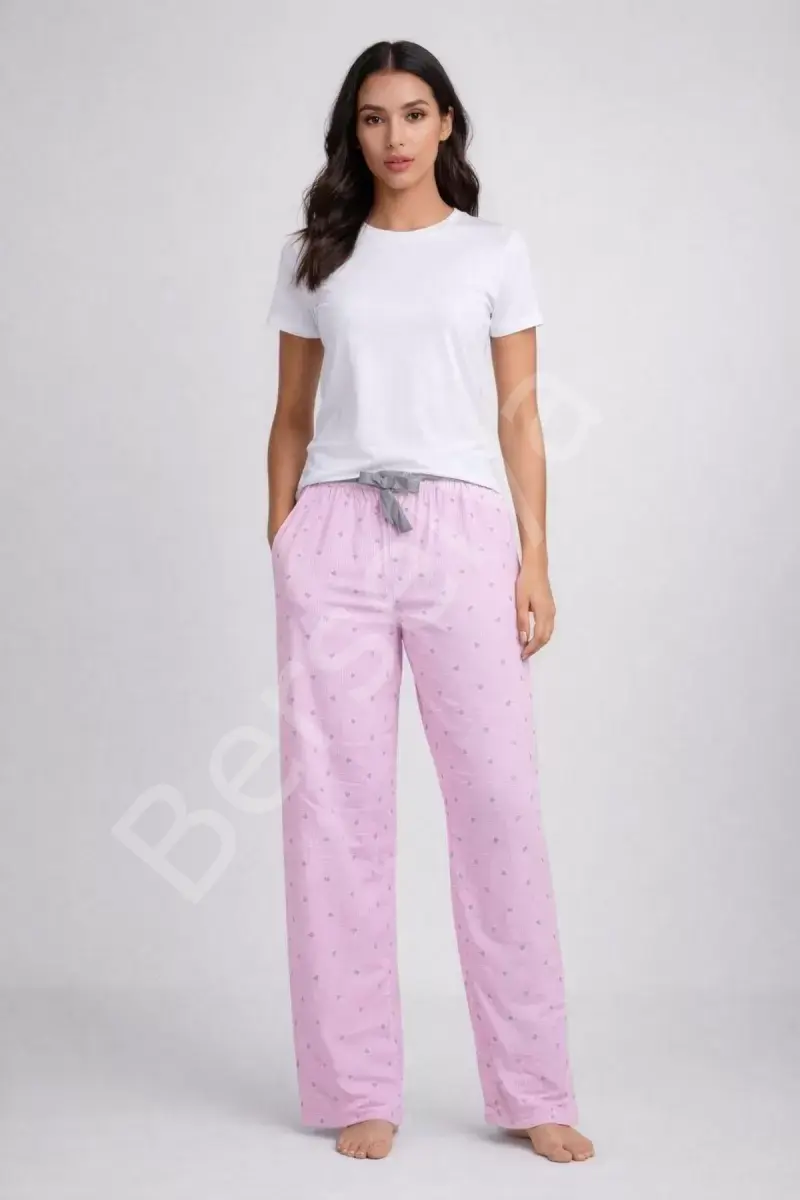 Beli Fiyonklu Rahat Kesim Pamuklu Tek Alt Pijama Kadın Byati010