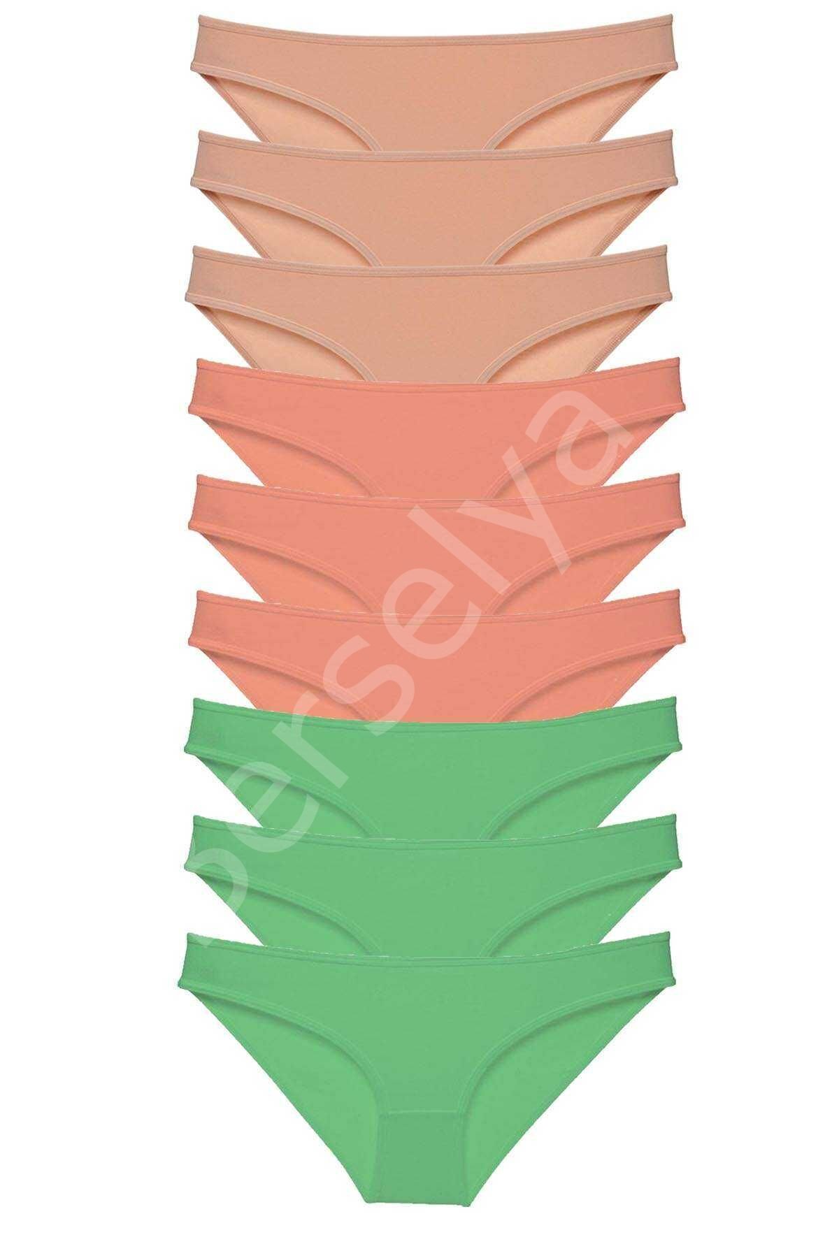 9 adet Süper Eko Set Likralı Kadın Slip Külot Ten Pudra Yeşil S