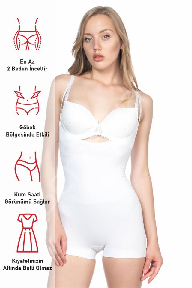 Beyaz Emay 2058 Göğsü Açık Kısa Paça Boy Korse