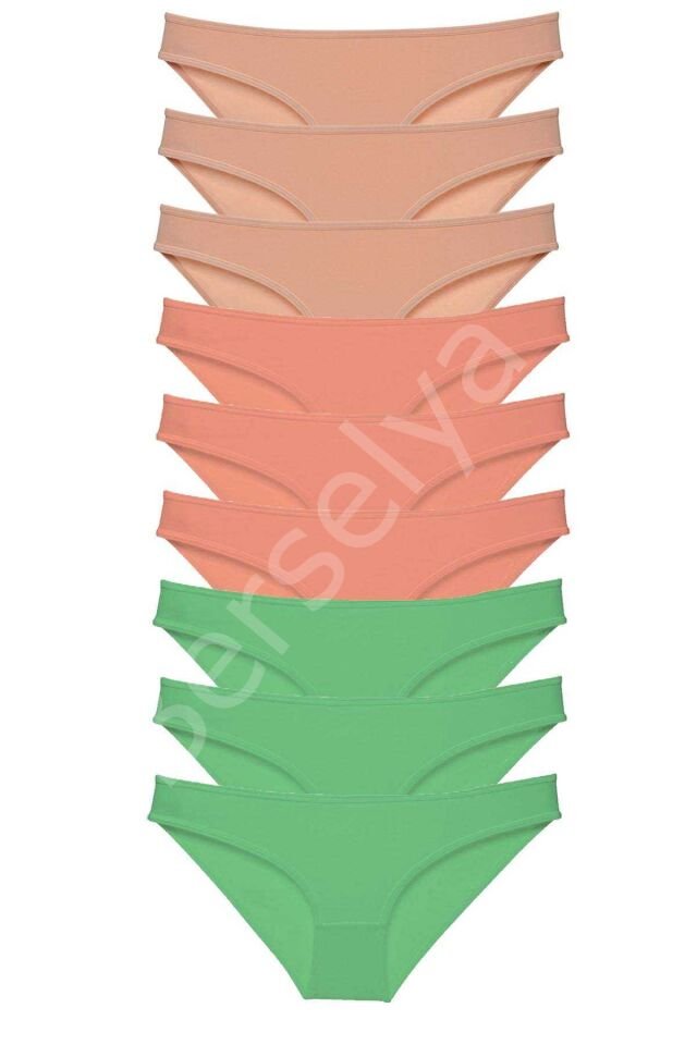 9 adet Süper Eko Set Likralı Kadın Slip Külot Ten Pudra Yeşil M